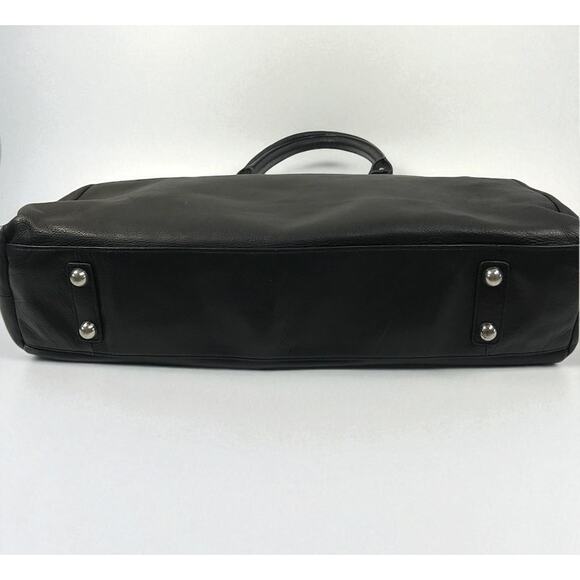 PERLINA NEW YORK Leather Tote Shoulder Bag Black Office Business Everyday Travel - Picture 9 of 11